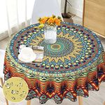 Round Tablecloth Washable 150cm, Boho Circular Tablecloth Water Resistant Wrinkle Free Mandala Polyester Table Cloth Decorations for Garden Party Dinner Indoor and Outdoor 60 inch