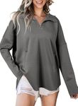 EVALESS Womens Oversized Hoodies Sweatshirts 2024 Fashion Trendy V Neck Long Sleeve Cute Half Zip Up Fall Loose Pullover Clothes Outfits with Pockets,Gray X-Large