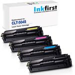 1 Set of 4 Inkfirst® Toner Cartridges CLT-K504S CLT-C504S CLT-M504S CLT-Y504S Black Cyan Magenta Yellow Compatible Remanufactured for Samsung CLP-415 CLP415 CLP-415N CLP-415NW CLX-4195FW CLX-4195FN CLX-4195N 504S 504