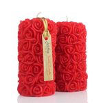 Shraddha Creation Scented Candles For Home Decor, Rose Fragrance, Pillar Shape, Red Color, Set Of 2, 5.5 X 10.5 Cm - Wax