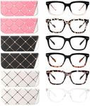 Kerecsen 6 Pack Oversized Reading Glasses for Women Men Square Blue Light Blocking Computer Readers Spring Hinge (6 Multicolor, 1.50, x)