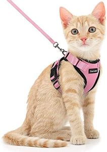 Dooradar Ensemble Laisse et Harnais pour Chat - Respirant - Anti-Fugue - pour la Promenade - Contrôle Facile - Doux et réglable - Bandes réfléchissantes - Rose - XS