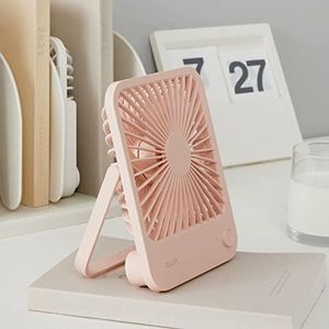 JISULIFE Desk Fan Battery Operated Rechargable Fan，4500mAh 180°Foldable Portable Fan, 4 Speeds Adjustable Long Battery-Life for Home Office Travel Outdoor-Pink