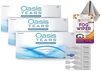 Oasis TEARS 30 Count 3pk Preservative-Free Lubricant Eye Drops Relief for Dry Eyes, 3 Boxes of 30 vials in Each (Total 90 vials of 0.01 oz each) - Bundled with 1 Reusable Anti Fog Cloth for Eyeglasses