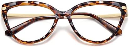 WOWSUN Cat Eye Glasses Frame Crystal Non-Prescription Eyeglasses Glasses Frame for Women Eyewear (Leopard Frame Clear Lens, 55)