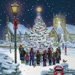 The Great British Card Company Medici Cards Pack of 6 Artistic Charity Christmas Cards - ''Christmas Carols Around the Tree'' - 6 Cards of the Same Design - Gold Foil Finish, Multi, 146 x 146 x 8mm