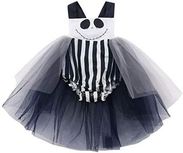 Lamuusaa Newborn Infant Toddler Baby Girl Halloween Smile Romper Tank Top Bodysuit Halter Bowknot Jumpsuit Tutu Dress (90/12-18M, Black+White)