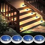 YiLaie Solar Deck Lights Outdoor Waterproof, Garden Driveway Walkway Pathway Ground Step Dock Lights Solar Powered, LED Solar Lighting for Backyard Patio Lawn, Warm White