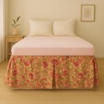 DaDa Bedding Sunset Rubies Bed Skirt Dust Ruffle, Shiny Decorative Floral, Pink & Tan, 14" Drop, Twin