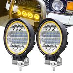 2Pcs 96W LED Work Light,4.5" Halo Ring Headlight Amber LED Light Pods Spot Flood Combo Lights Off Road Driving Fog Lights 12V 24V 9600 LM LED Auxiliary Lights for Motorcycle SUV Boat Truck