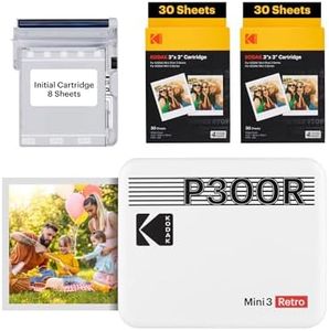 KODAK Mini 3 Retro 4PASS Portable Photo Printer (3x3 inches) Initial 8 Sheets + 60 Sheets Bundle, White