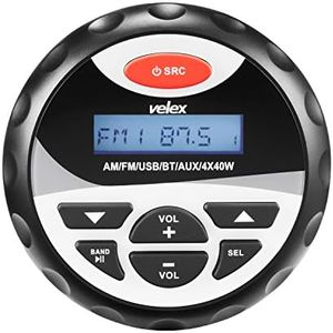 velex Marine Stereo, in-Dash, Marine Gauge, Bluetooth, Digital Media MP3 / WMA/USB/AM/FM Weather-Proof Marine Stereo, (No CD Player)