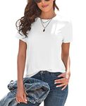 KevaMolly Basic T Shirts for Women UPF 50+ Short Sleeve Casual Summer Tops Trendy Solid Loose Fit Tshirt, White, Small