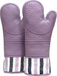 Heat Resistant 550 Degree Oven mitt, Silicone Oven Hot Mitts - 1 Pair, Extra Long Professional Baking Oven Gloves - Food Safe,Pot Holders Cooking,Grilling,Kitchen (Purple)