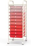 COSTWAY 10 Drawers Storage Trolley, Home Office Stationary Rolling Cart with 4 Wheels, Multipurpose Mobile Organiser Shelving Unit for Makeup Beauty Salon (Gradient Pink)