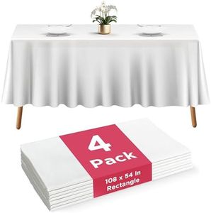 4 White Plastic Tablecloth - 108 X 54 Plastic Table Cloth | Disposable Tablecloths | White Tablecloths | Plastic Table Cover | Tablecloths for BBQ, Party, Fine Dining, Wedding, Outdoor