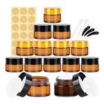 BELICOO 12 Pack Amber Glass Jars, 15ml 20ml Empty Cosmetic Jars with Lids - Small Sample Pots Containers for Powder, Face Creams, Candle, Lotion and Makeup