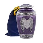 Angel Wings Urn - Loving Angel Wings Cremation Urn for Ashes - Handcrafted Angel Wings & Heart Adult Urn - Large Wings of Love Memorial Urn with Velvet Bag (Purple)