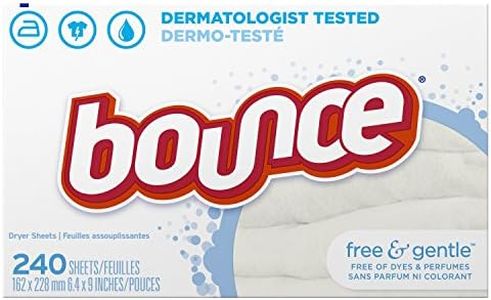 Bounce Free & Gentle Dryer Sheets, 240 Sheets, Unscented Fabric Softener Sheets, Hypoallergenic and Dermatologist Tested