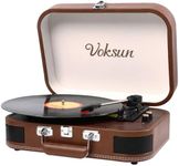 Record Player, VOKSUN Portable Bluetooth Vinyl Turntable with Built-in Stereo Speakers, 3-Speed Belt-Drive Suitcase Vinyl LP Player, Supports Vinyl to MP3 Recording, AUX/USB/RCA/Headphone Jack