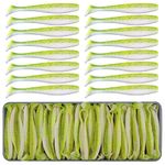 Funzhan 50Pcs Fishing Shad Lures Eco-Friendly Material Plastic Creature Baits Swimbait Paddle Tail Jerkbait for Bass Speckled Trout Perch Saltwater Portable Box