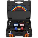 Elitech DMG-3 AC Manifold Gauge Set 2 Way Fits R134A R410A and R22 Refrigerants with Hoses Coupler Adapters+ Carrying Case