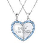 DAOCHONG S925 Sterling Silver Best Friend Bestie Stitch Necklaces Heart 2 Piece Gifts Women Teen Friendship BFF Pendant Set, Sterling Silver