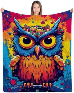 ALIFAFA Owl Blanket, Colorful Bright Owl with Magic Planets Throw Blanket, Cute Owl Gifts for Kids Boys Girls, Soft Plush Owl Throw Blankets for Owl Lovers, Red Yellow Blue,50"x40"