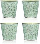 Putuo Decor 4PCS Galvanized Buckets with Clover Pattern, Green Small Metal Bucket, Farmhouse Pails Plants Flowers Tin Planters for St Patricks Day Decorations