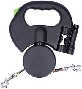 Automatic Retractable Pet Leash, 1 Tow 2 Retractable Double Dog Leash for Small Medium Dogs Cats Up to 55lb Walking Leash with Flashlight and Bag Dispenser