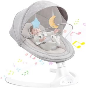 GERCHAM Silla Mecedora Bebe Eléctrica, Hamaca bebé electrica, Balancin para Bebe con 5 Amplitudes/Bluetooth/Música/Cinturón de Seguridad/Techo Removible y Mosquitera