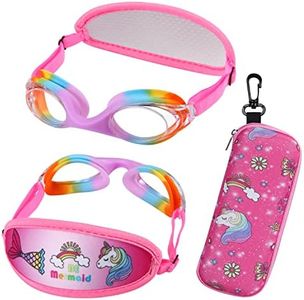 HYDROCOMFY Kids Goggles age 3-8, Toddler Goggles fabric strap, Rainbow Mermaid Unicorn Swimming Goggles for Childrens/Youth