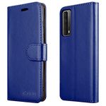 iCatchy For Huawei P Smart 2021 Case Leather Wallet Book Flip Folio Stand View Cover Compatible with Huawei P Smart 2021 Phone Cover (Blue)