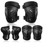 BOSONER Adult/Child Knee Pad Elbow Pads Guards Protective Gear Set for Roller Skates Cycling BMX Bike Skateboard Inline Skatings Scooter Riding Sports (Black, Medium (7-14 Years))