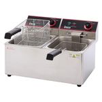 Winco Commercial-Grade Electric Countertop Deep Fryer, Dual Well Silver