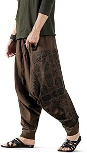 The Veshti Company Relaxed Fit Hippie Harem Pants For Men's Drop Crotch Tapestry Baggy Boho Printed Yoga Pajama Pant, Black - Tribal Stone, Free Size