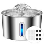 BalimoPet Cat Water Fountain for Drinking - 74oz/2.2L Cat Fountain Stainless Steel Flower Style, Silent Automatic Wired Pet Water Fountain Triple-Filter Water Fountain Cat Bowl 6 Filters 6 Sponges