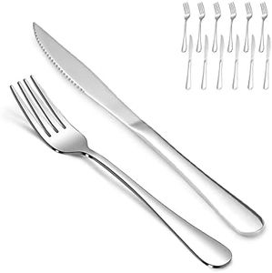 SANTUO 12 Pcs Silverware Set with 6 Steak Knives and 6 Dinner Forks,Flatware Set with Top Food Grade Stainless Steel,Tableware Cutlery Set For Home Restaurant Hotel, Mirror Finish, Dishwasher Safe