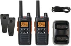 Cobra RX680 Walkie Talkies (2-Pack) - Rugged & Splashproof Two Way Radios Long Range, IP54 Water Resistant Design, 60 Pre-Programmed Channels, Weather Alerts, Included Charging Dock (Black/Orange)