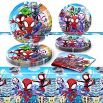 Eazyco Spidey and His Amazing Friends Balloon, 1 Tablecover, 20 Plates, 20 Napkins, Unisex, Birthday Party Supplies