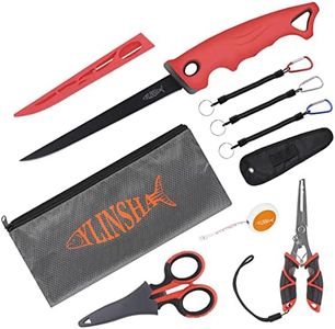 YLINSHA Fishing Tool Kit Fillet Knife Fishing 8pack Including Fishing Knife Fishing Scissors Fishing Pliers Saltwater Fish Measuring Ruler,Anti-Lost Lanyard Waterproof Storage BagTackle Accessory Kit