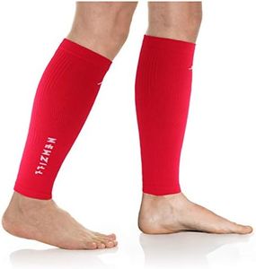 NEWZILL Calf Compression Sleeve for Men & Women | Footless Compression Socks for Shin Splint Relief, Varicose Veins | Perfect Leg Sleeve for Running, Travel, Nursing, Work, Fitness (S/M Red 1Pair)