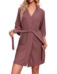 Ekouaer Robes for Women Waffle Knit Bathrobe Soft Lightweight Knee Length Loungewear Gray Purple M
