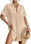 Bsubseach Swimsuit Coverup for Women Button Down Beach Shirts Blouse Short Sleeve Swimwear Cover Ups Apricot L