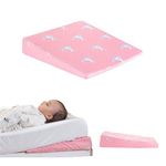 The White Willow Baby Crib Half Wedge Pillow Used Under Mattress for Acid Reflux, Colic, Anti Vomiting High Inclined Design with Washable & Removable Soft Pillow Cover (21" L x 16" W x 3" H)- Pink