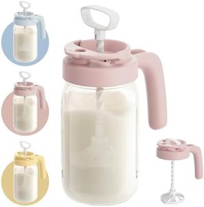 Papablic Glass Formula Mixing Pitcher, Breastmilk Pitcher with Mixing Handle Lid, 32 Oz Wide Mouth Mason Jar Mixer with Flip Locking Spout, Easy to Clean, BPA Free, Pink