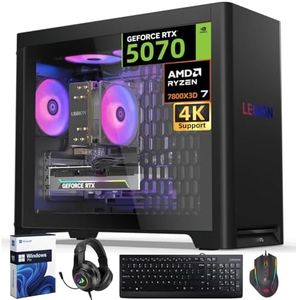 Lenovo Legion T5 Gaming Desktop Tower, AMD Ryzen 7 7800X3D, NVIDIA GeForce RTX 5070 12GB GDDR7, 64GB DDR5 5600MHz, 2TB SSD, 2TB HDD, WiFi 6E, ARGB Fans, Legion Cooling, Windows 11 Pro, Accessories