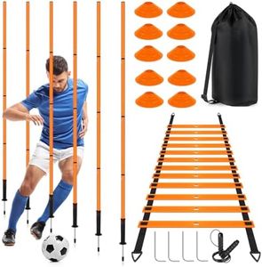 Soccer Agility Training Equipment: 6 Soccer Agility Poles, 20ft Agility Ladder, 10 Soccer Cones, 1 Jump Rope. Soccer Training Poles for Speed Training, Agility Training (Orange)