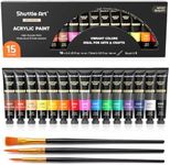 Acrylic Paint Set, Shuttle Art 15 x 12ml Tubes Artist Quality Non Toxic Rich Pigments Colors Perfect for Kids Adults Beginners Artists Painting on Canvas Wood Clay Fabric Ceramic Crafts