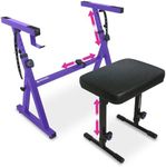 Liquid Stands Keyboard Stand and Bench Set - Portable Heavy Duty Digital Piano Stand for 54-88 Key Electric Pianos & Adjustable Piano Bench, Chair, Stool - Keyboard Music Stand and Seat (Purple)